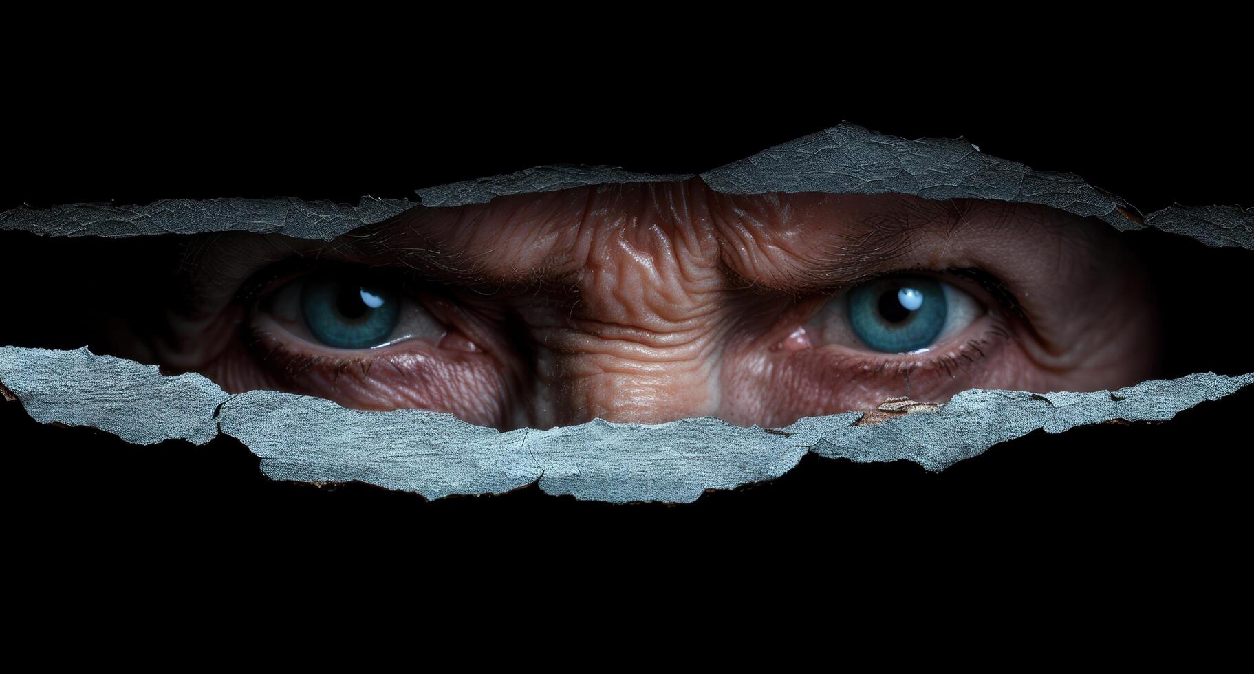 Mysterious eyes peering through a crack in the wall photo