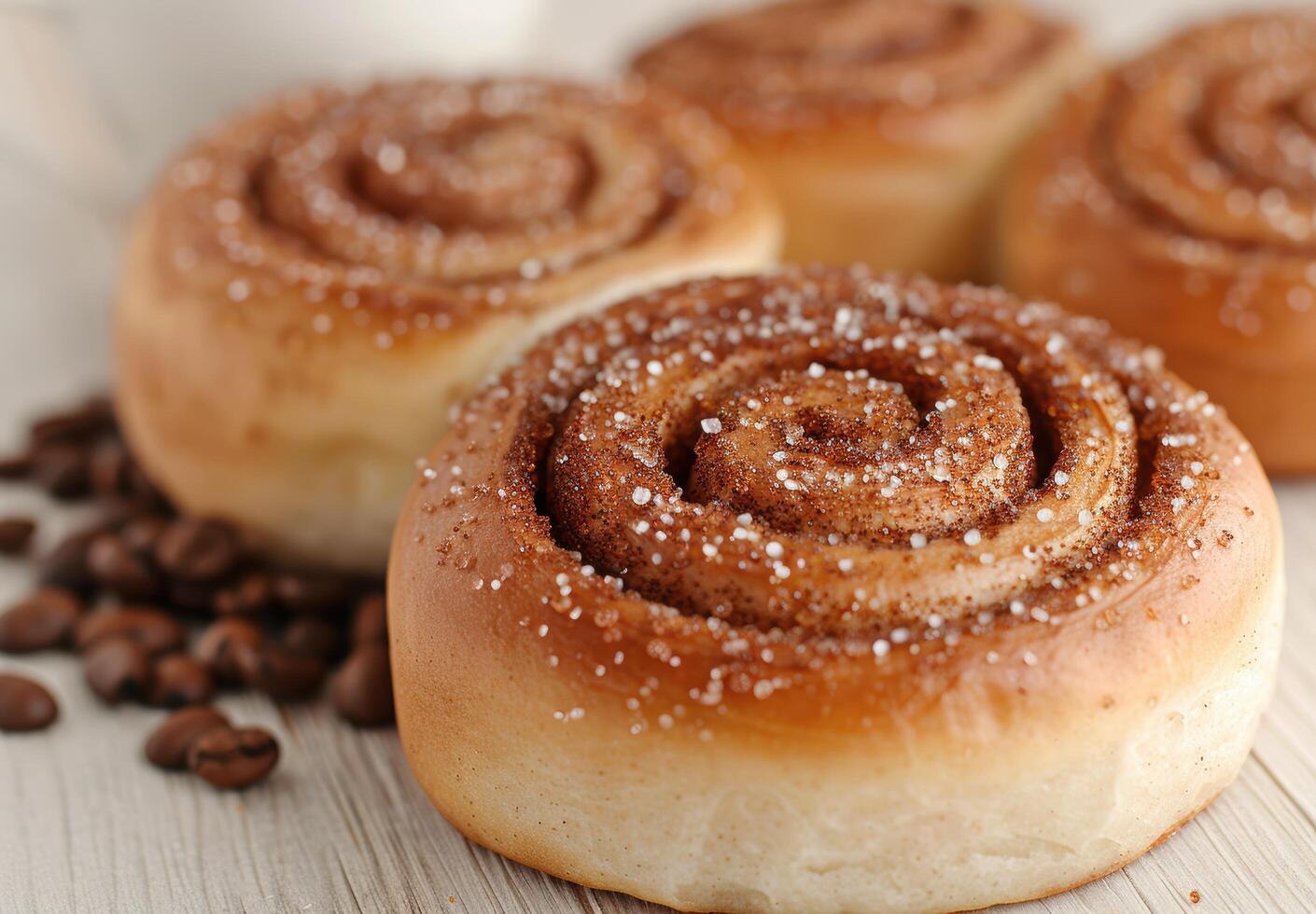 Freshly baked cinnamon rolls with sugar glaze photo