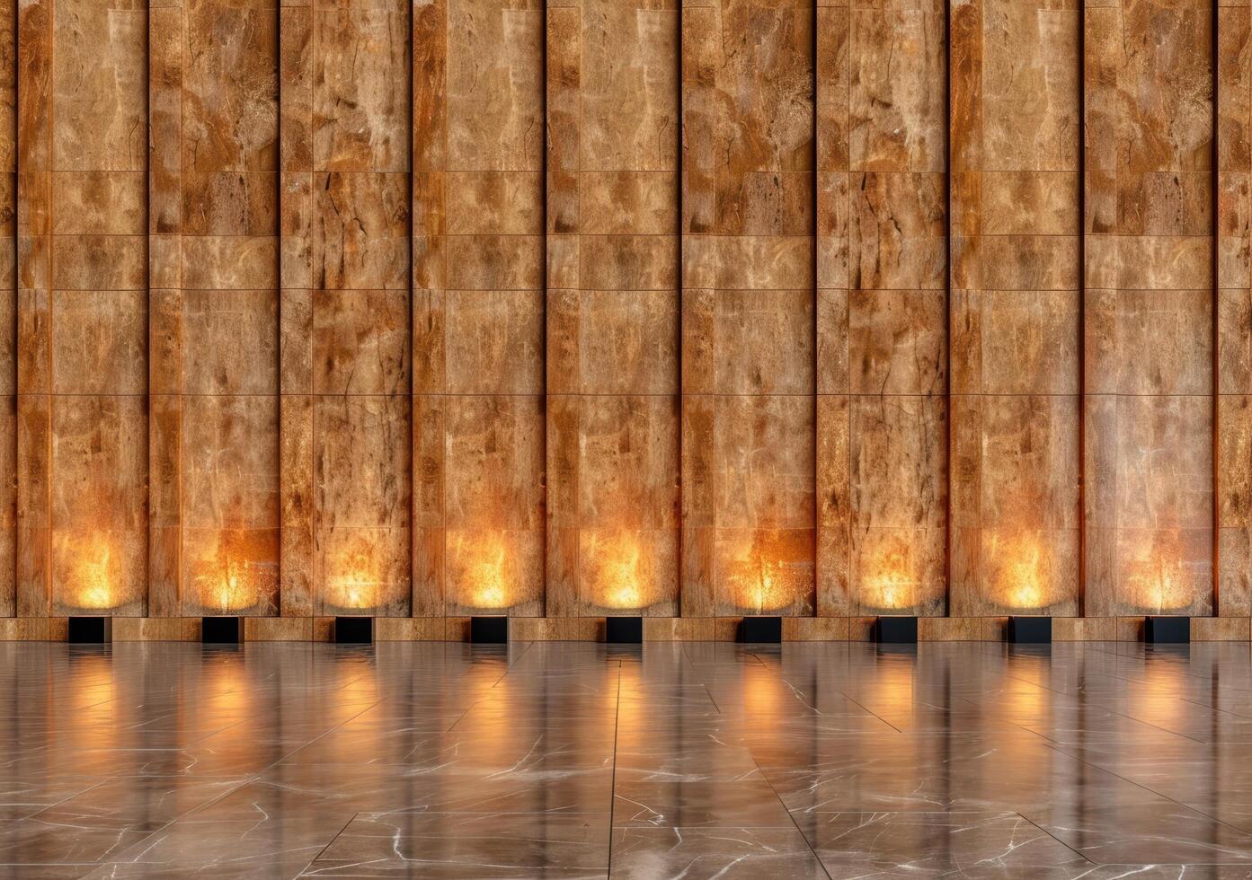 warm wooden wall with glowing lights photo