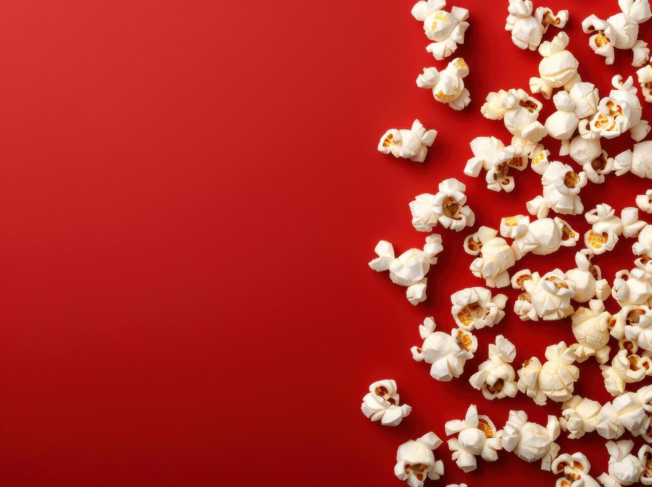 Delicious popcorn on a red background photo