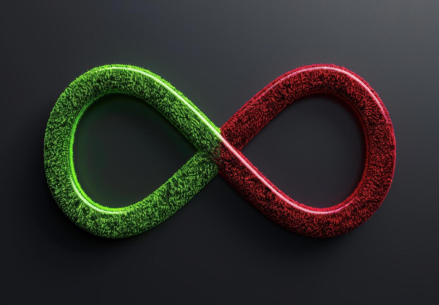 Infinity symbol made of green and red plush material photo