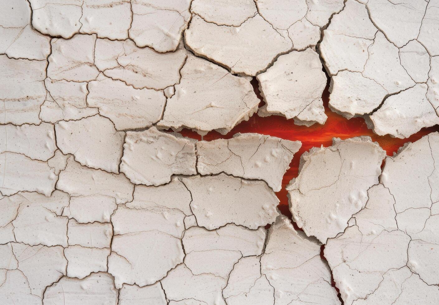 Cracked earth with red lava flow photo