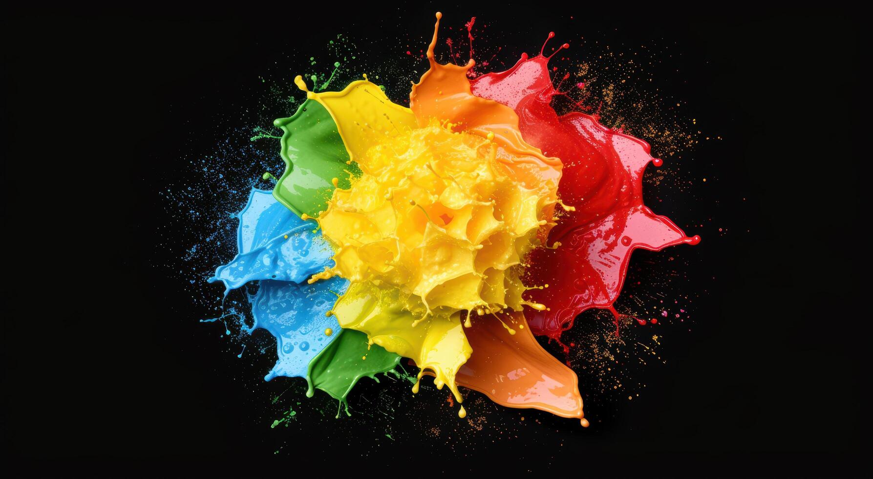 Colorful paint splash on black background photo