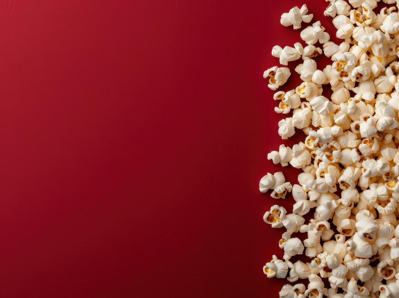 Delicious popcorn on a vibrant red background photo