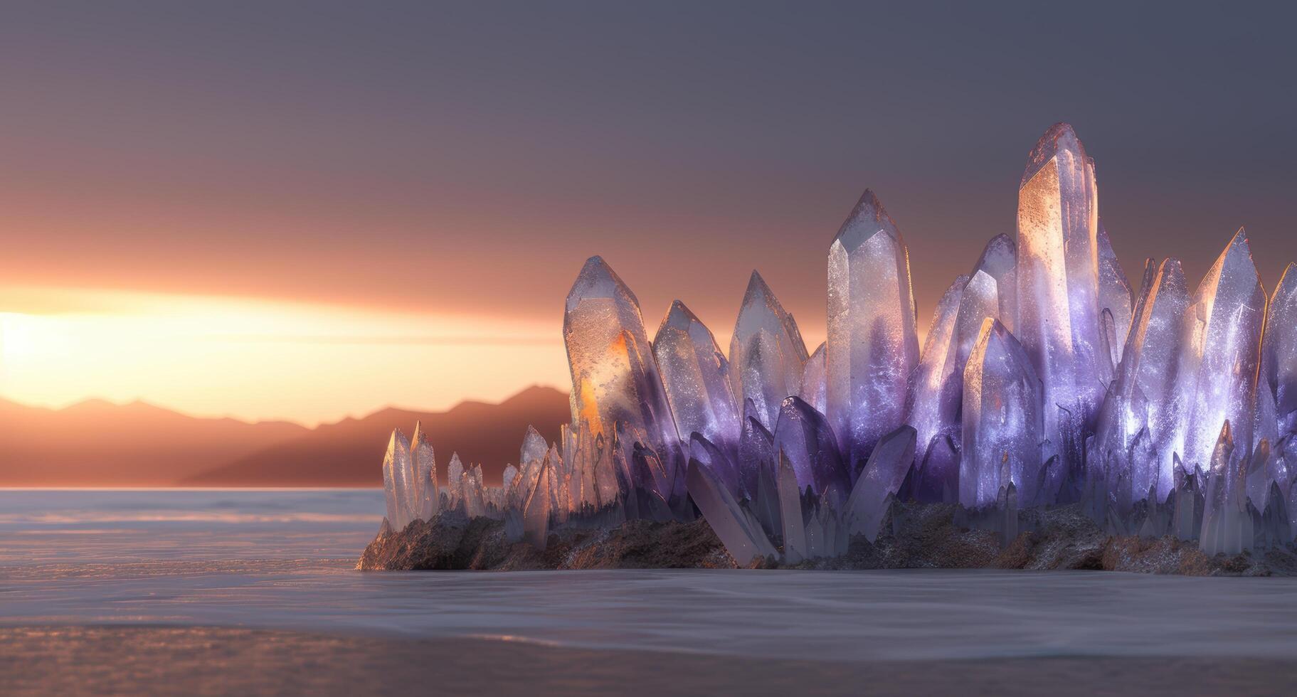 Magical crystal landscape at sunset photo