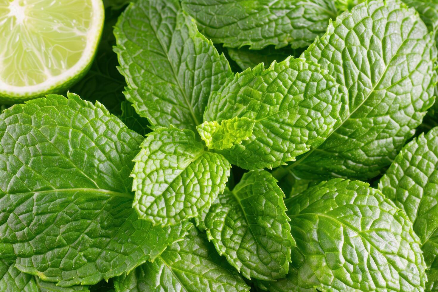 Fresh mint leaves with lime slice photo