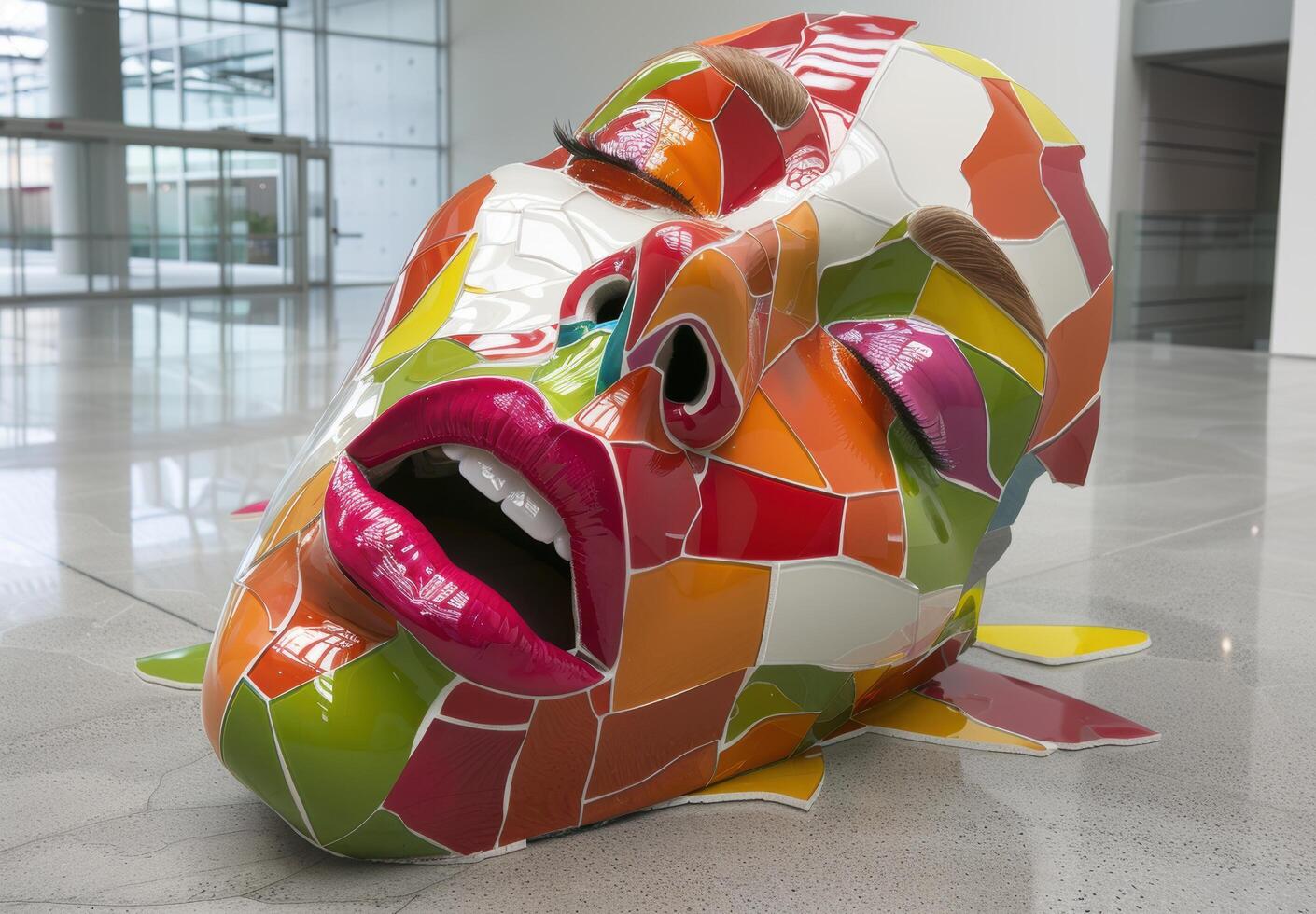 Colorful abstract sculpture in modern building photo
