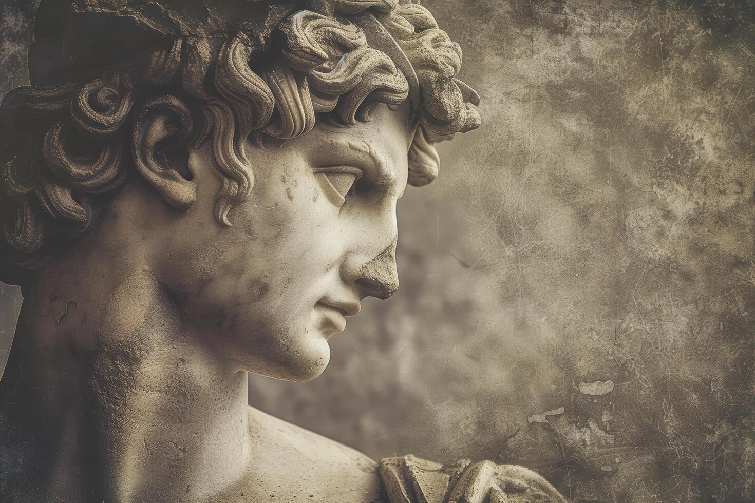 ancient greek statue head with curly hair photo