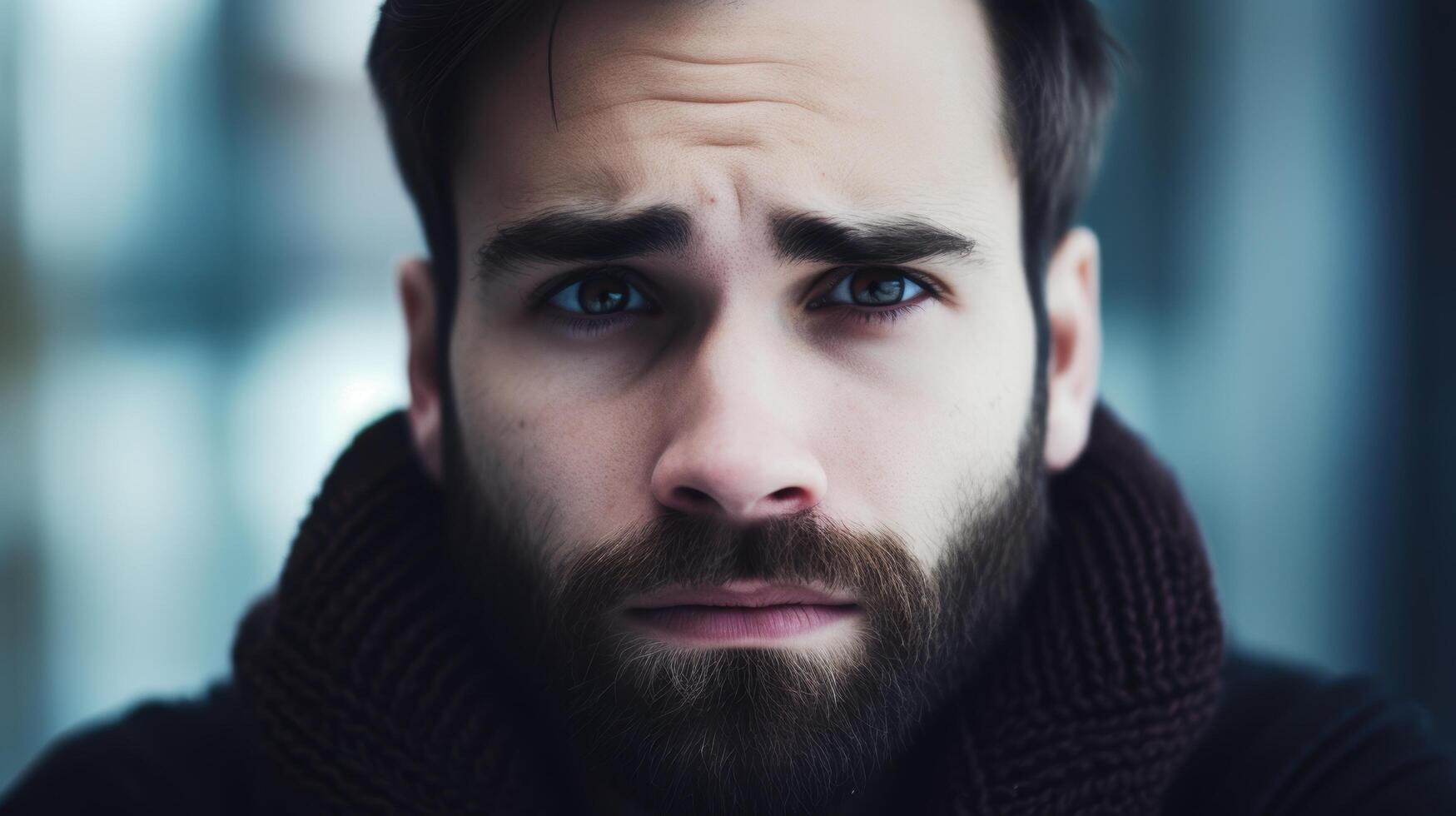 Serious man with beard looking at camera photo