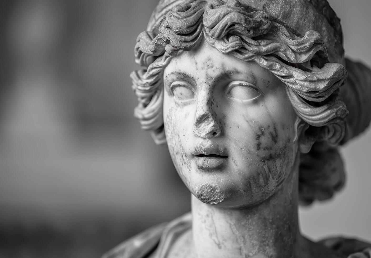 Weathered stone statue of a classical figure photo