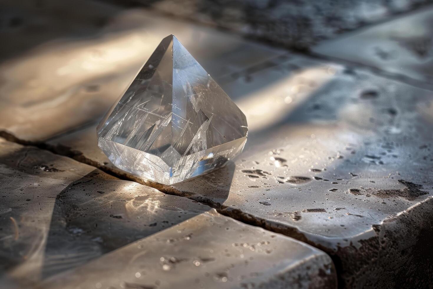 Sparkling crystal quartz on wet rock surface photo