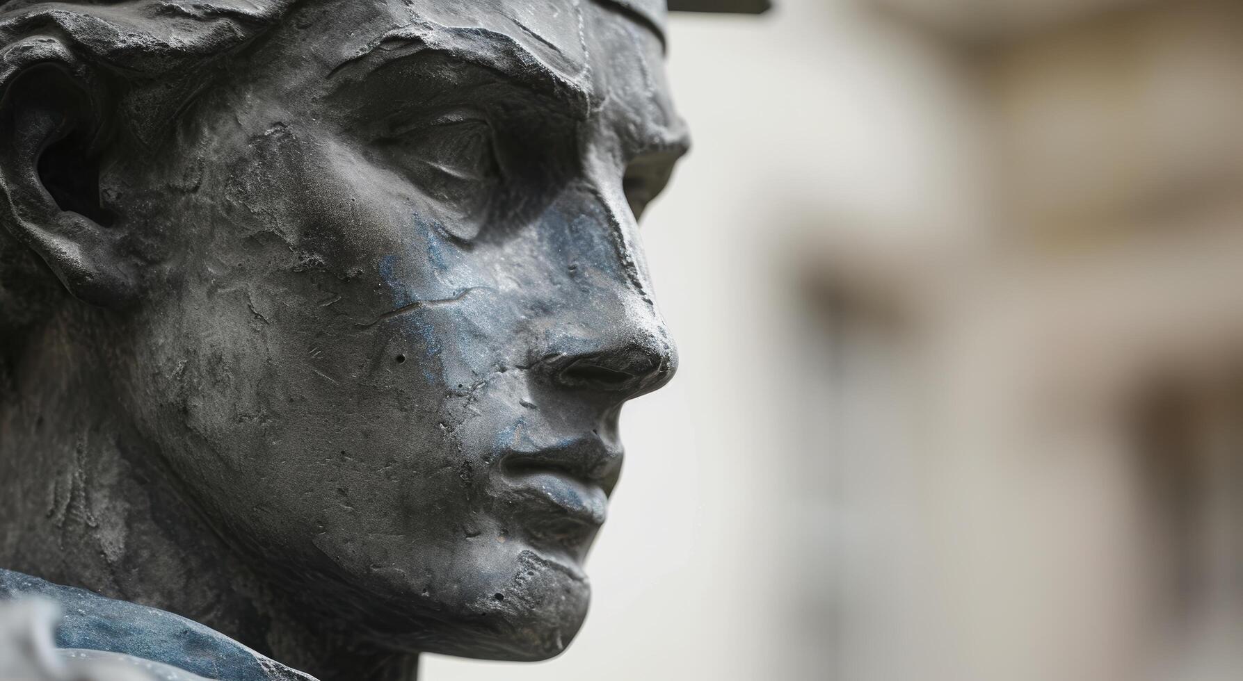 close up of a weathered bronze statue head photo