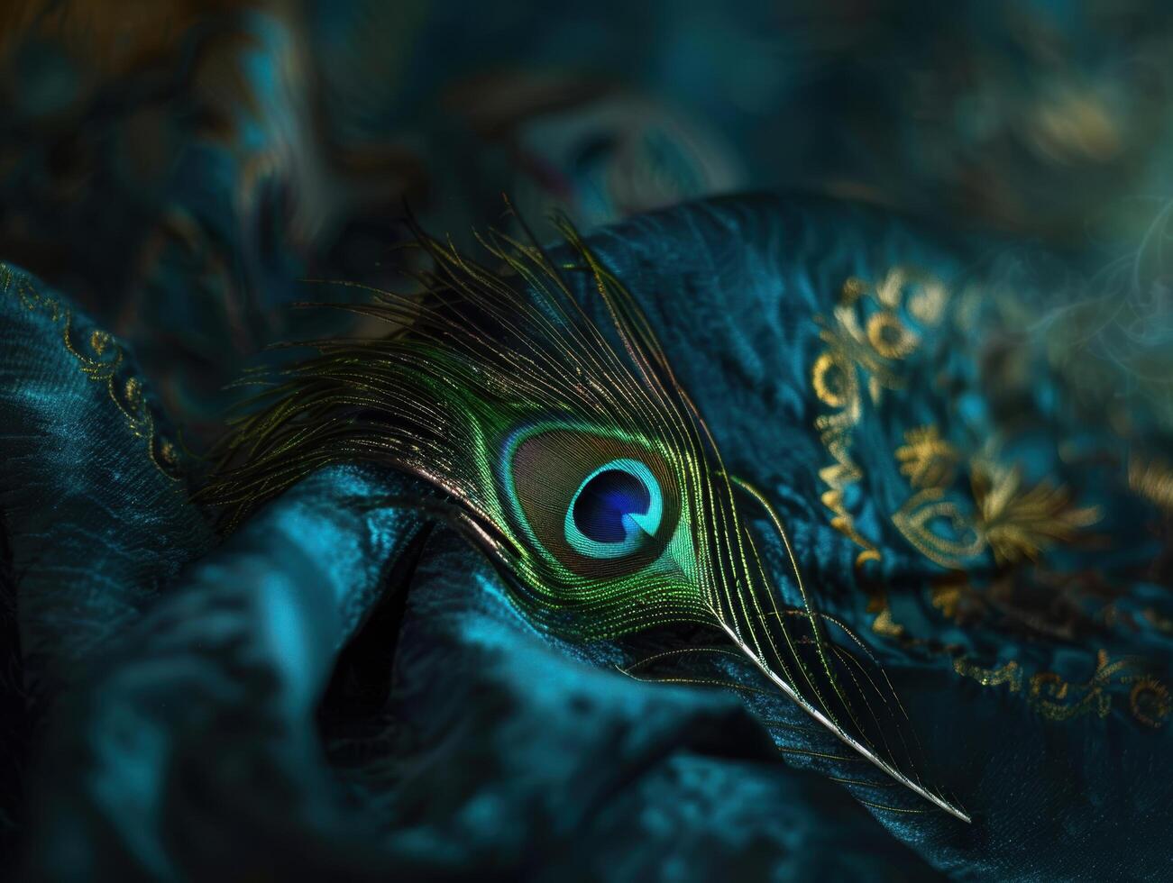 Vibrant peacock feather close up photo