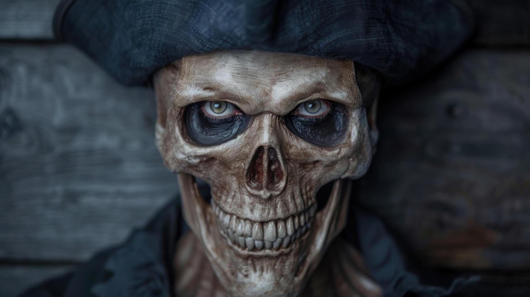 Creepy skull face with glowing eyes photo