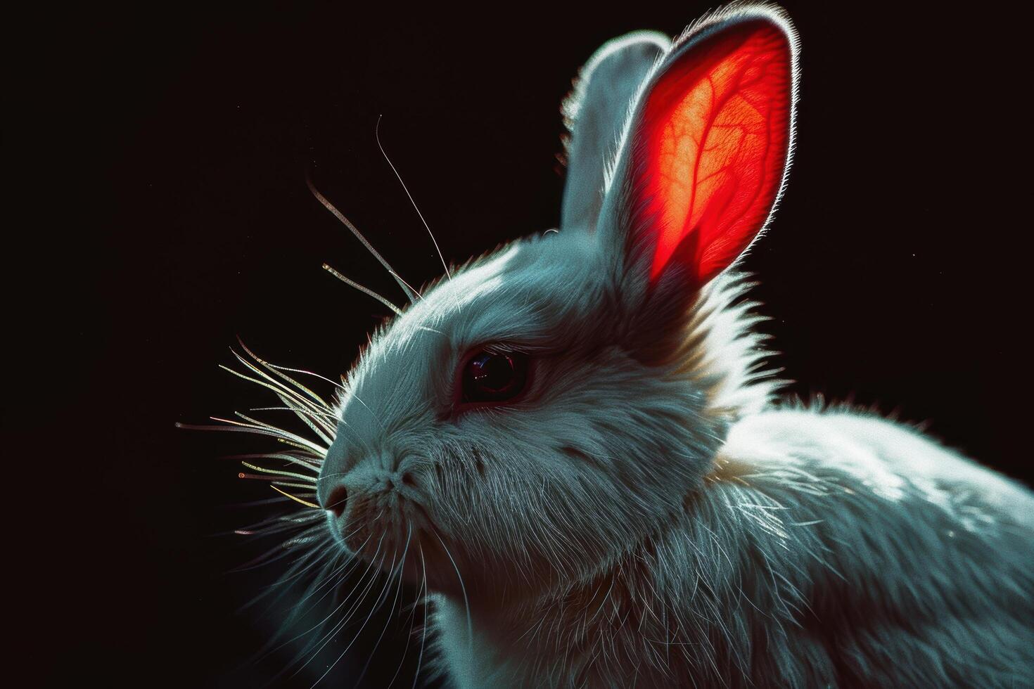 close up of a fluffy white rabbit with red eyes photo
