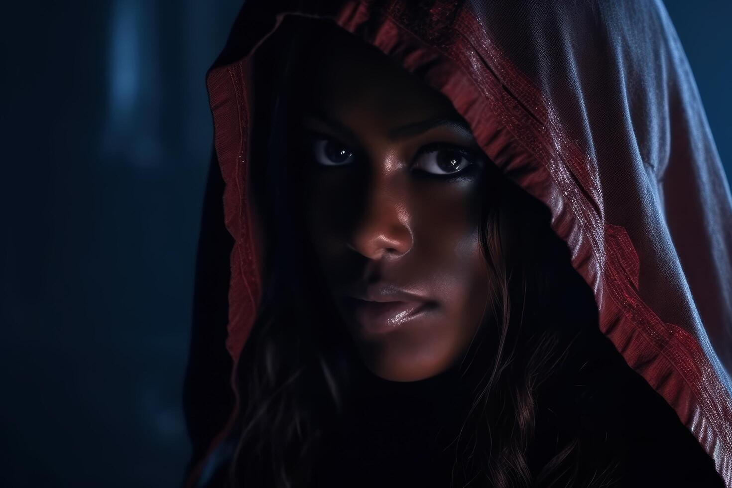 mysterious woman in hooded cloak photo