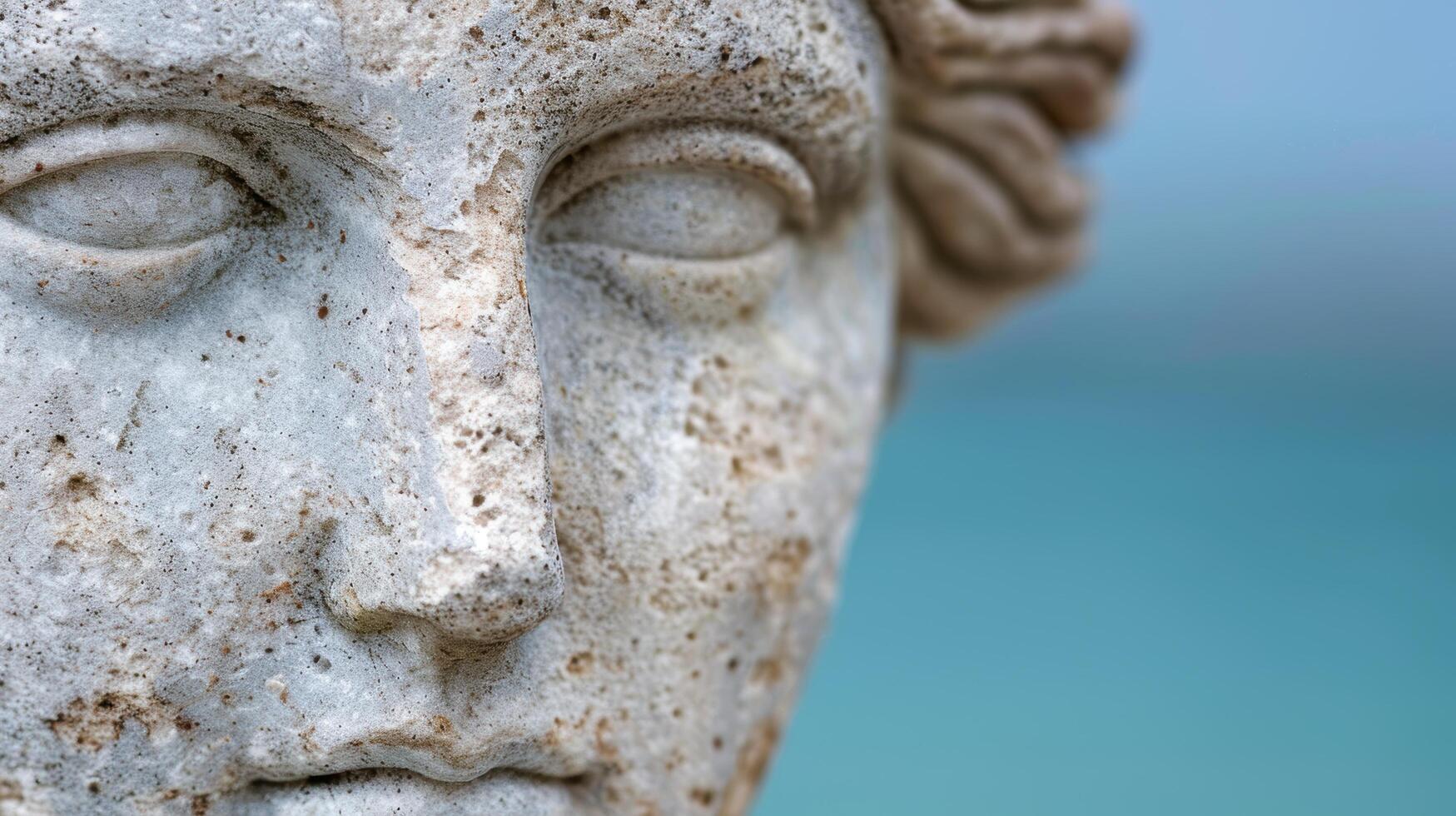 Closeup of ancient stone buddha statue photo