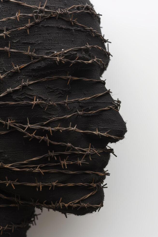 Closeup of barbed wire fence photo