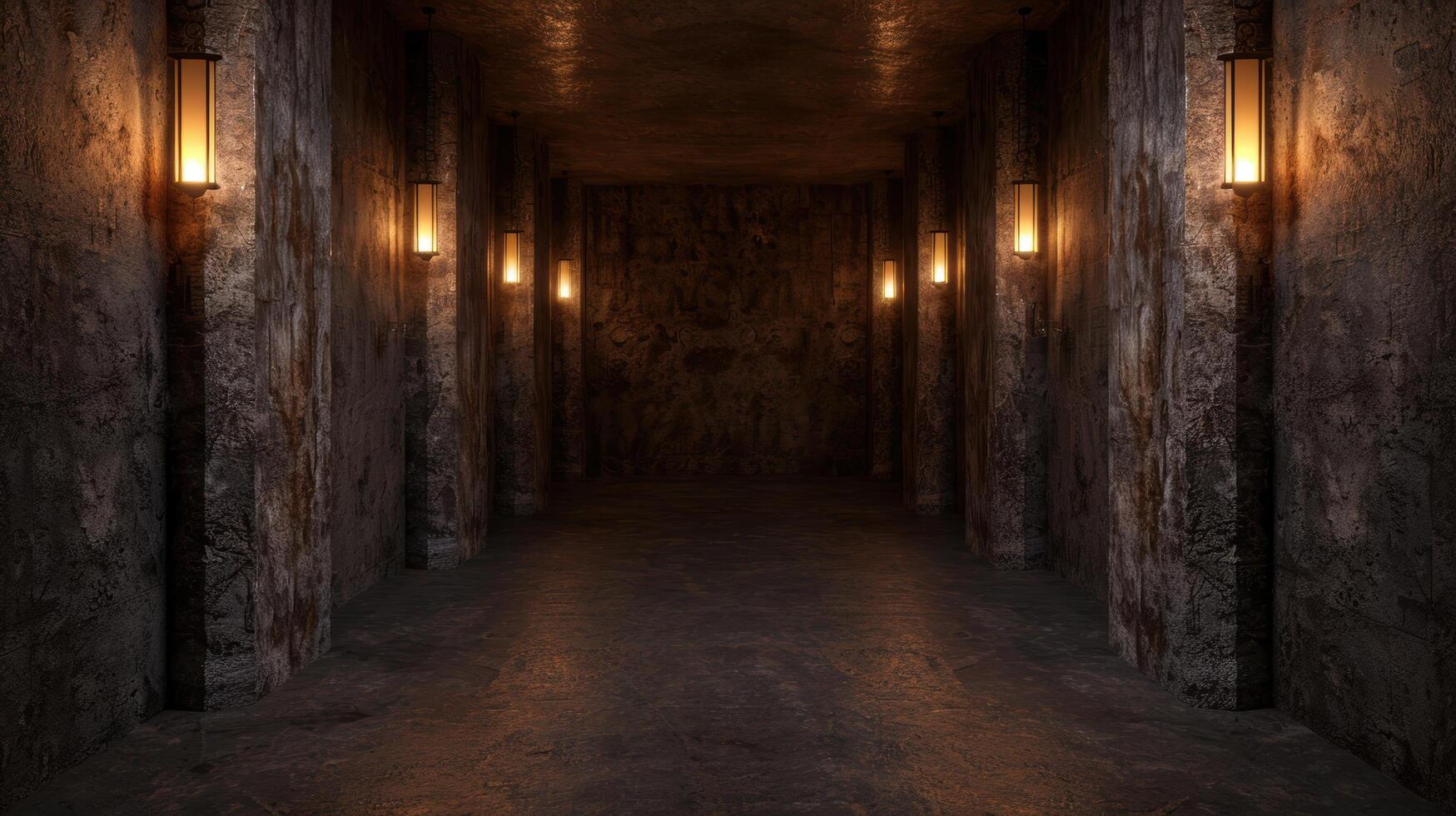 Mysterious underground tunnel with warm lighting photo