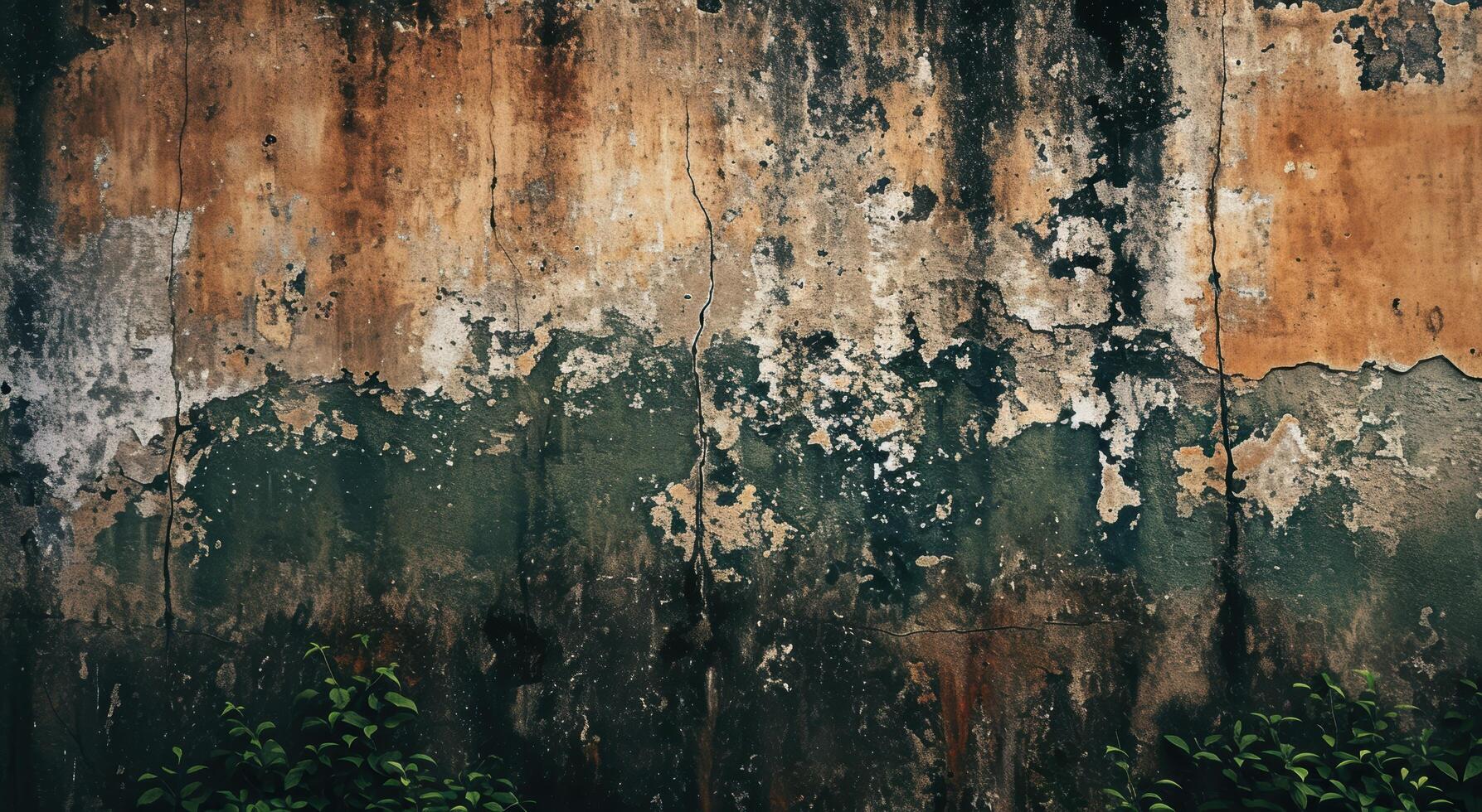 Weathered concrete wall with plants photo