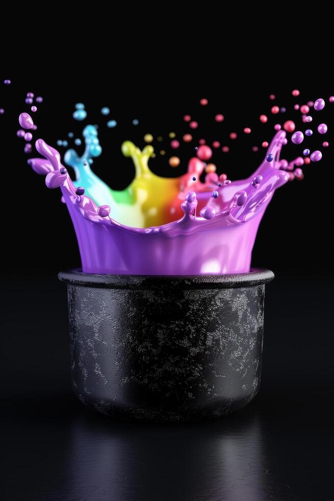 Colorful paint splash on black background photo