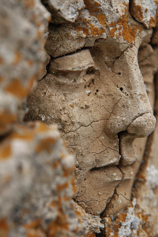 Closeup of cracked and weathered rock surface photo