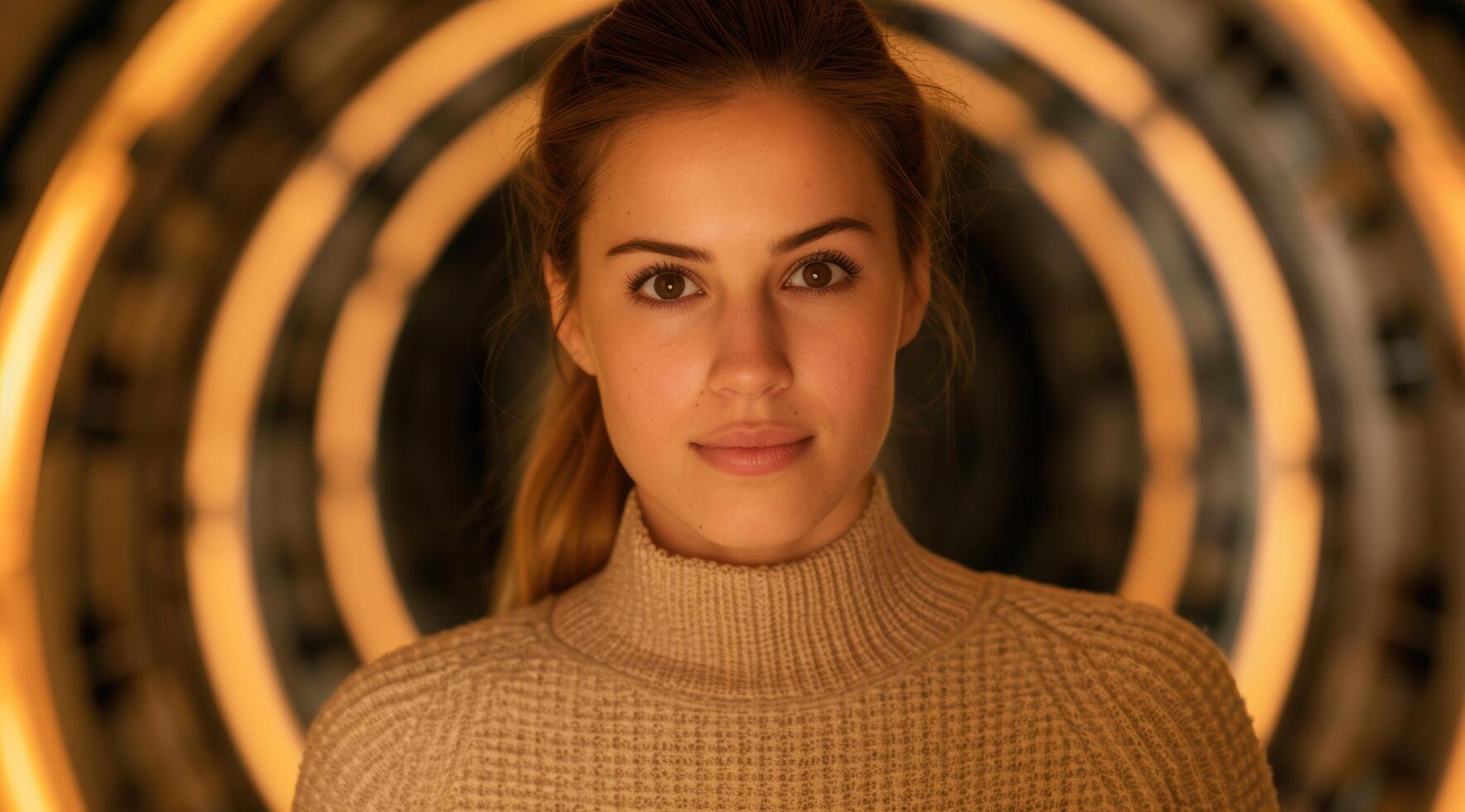Thoughtful young woman in warm lighting photo