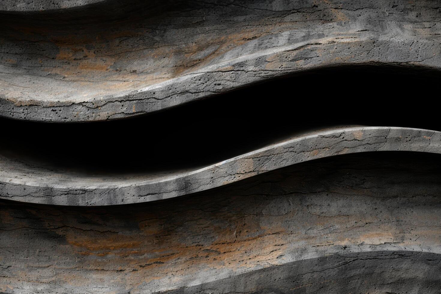 Textured rock layers in a dark cave photo