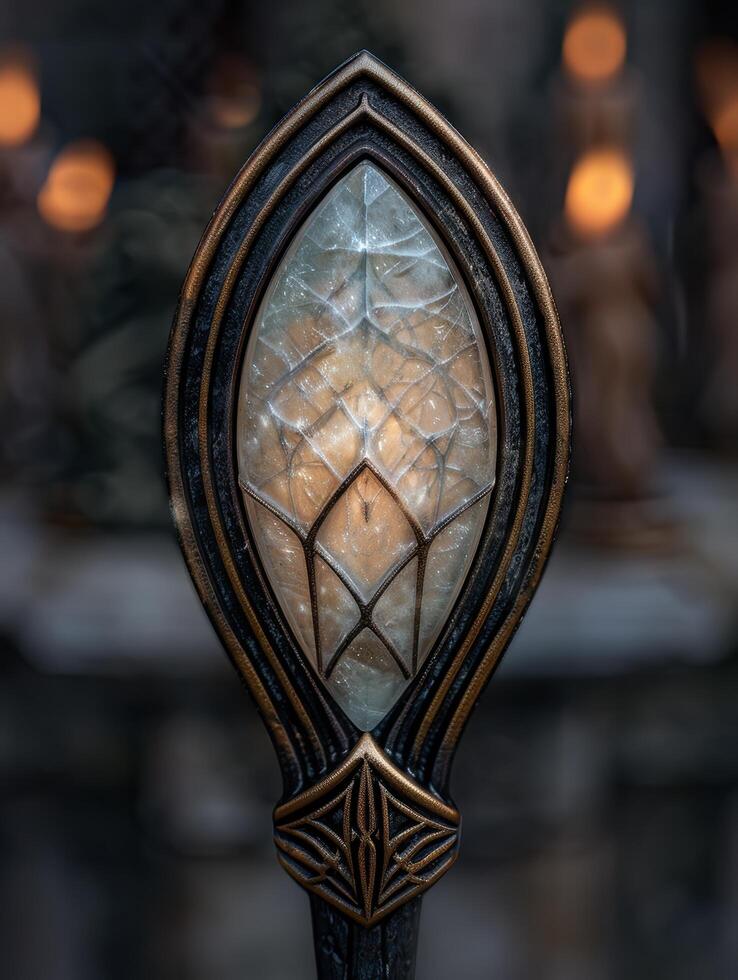 Ornate stained glass window with intricate design photo