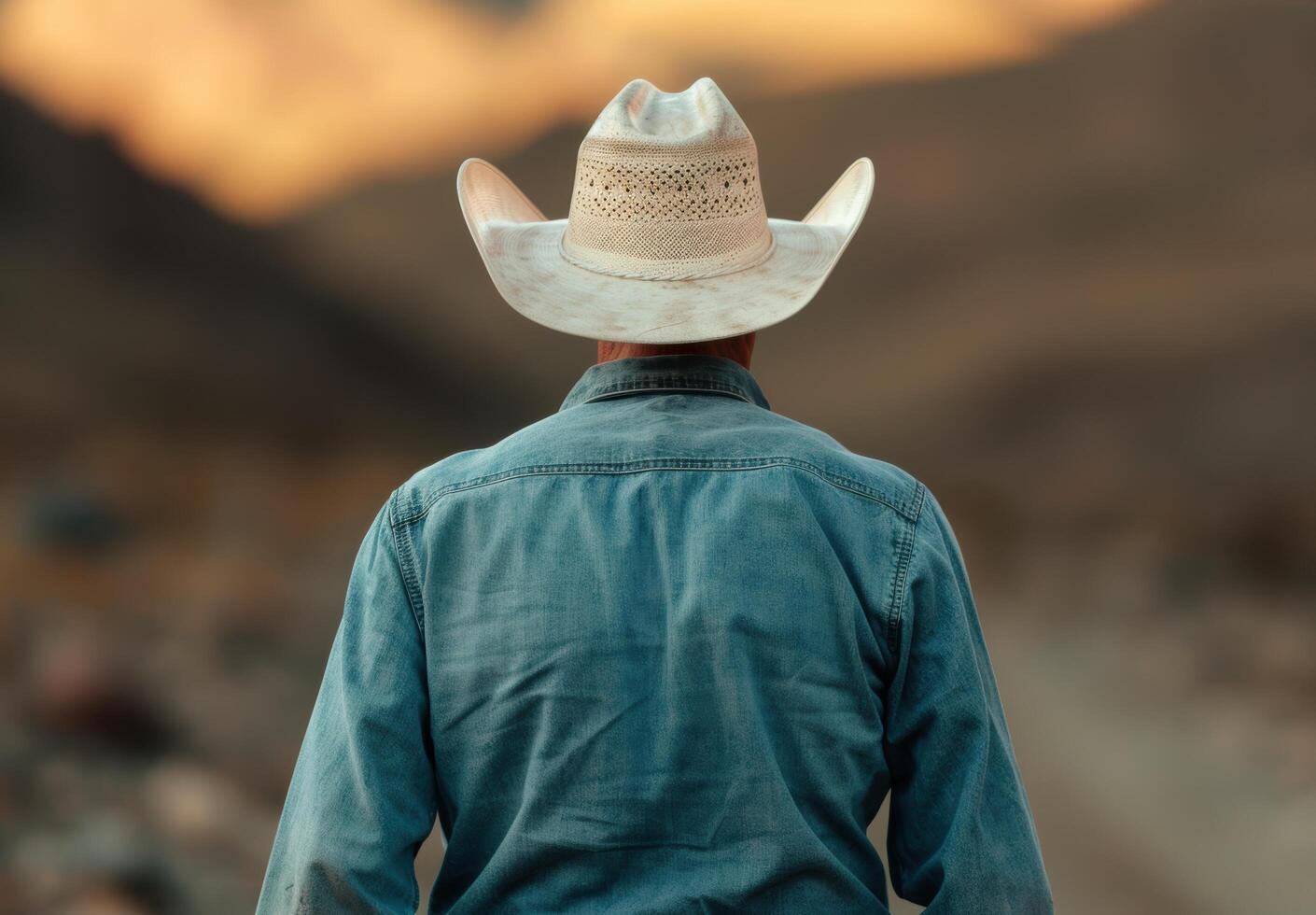 Cowboy walking into the sunset photo