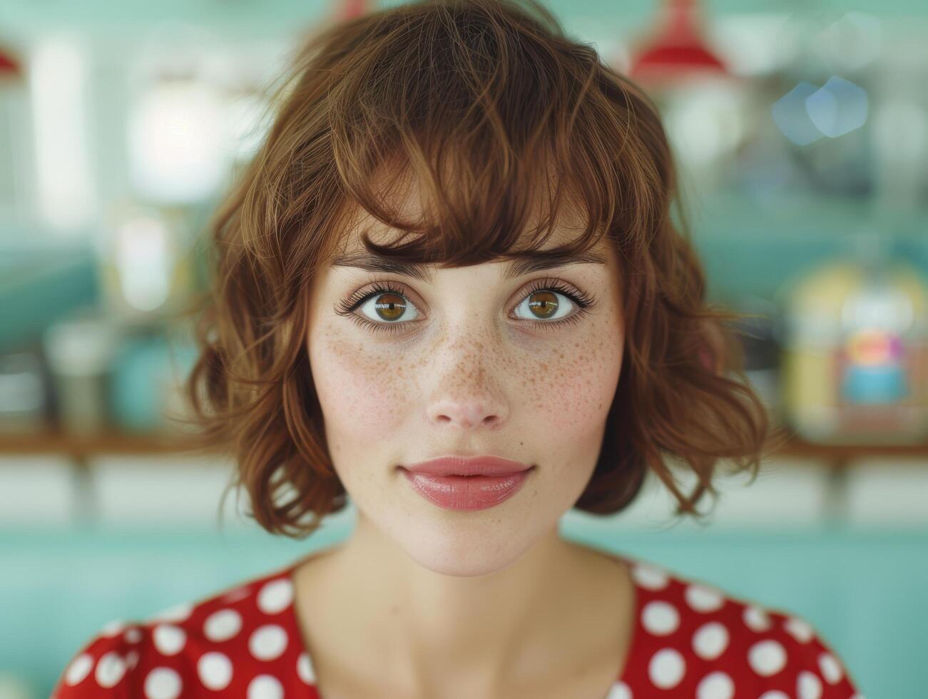 Charming woman with freckles and curly hair photo