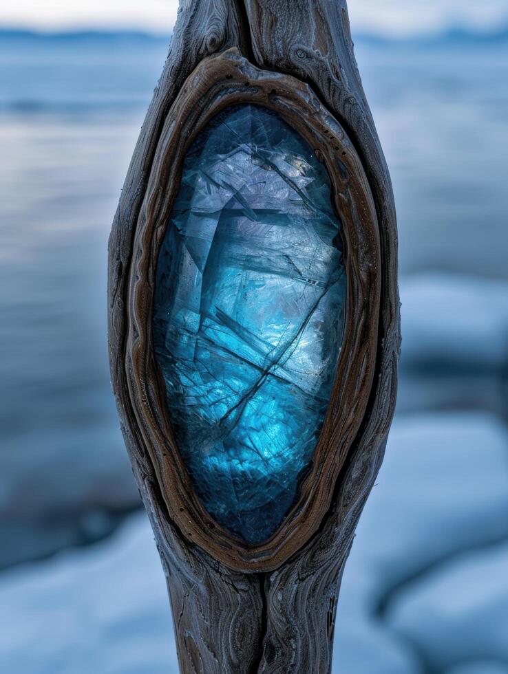 Captivating crystal like structure in driftwood photo