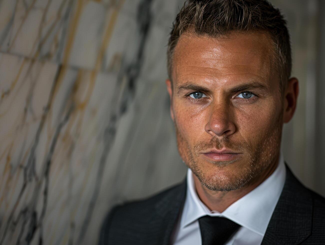 Serious businessman with piercing blue eyes photo