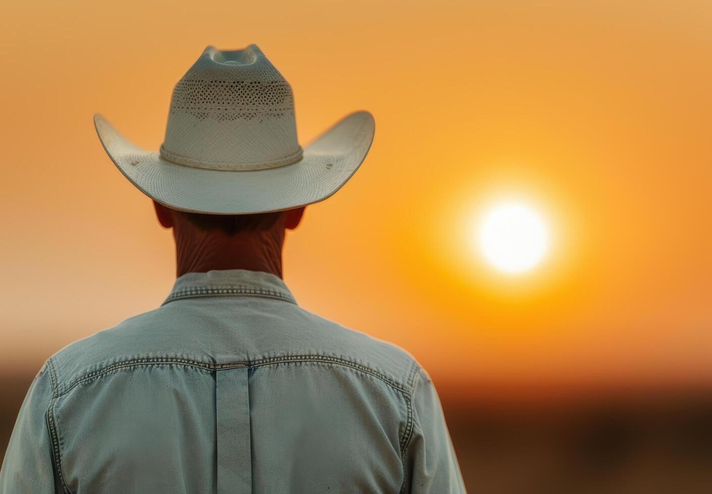 Cowboy silhouette against sunset photo