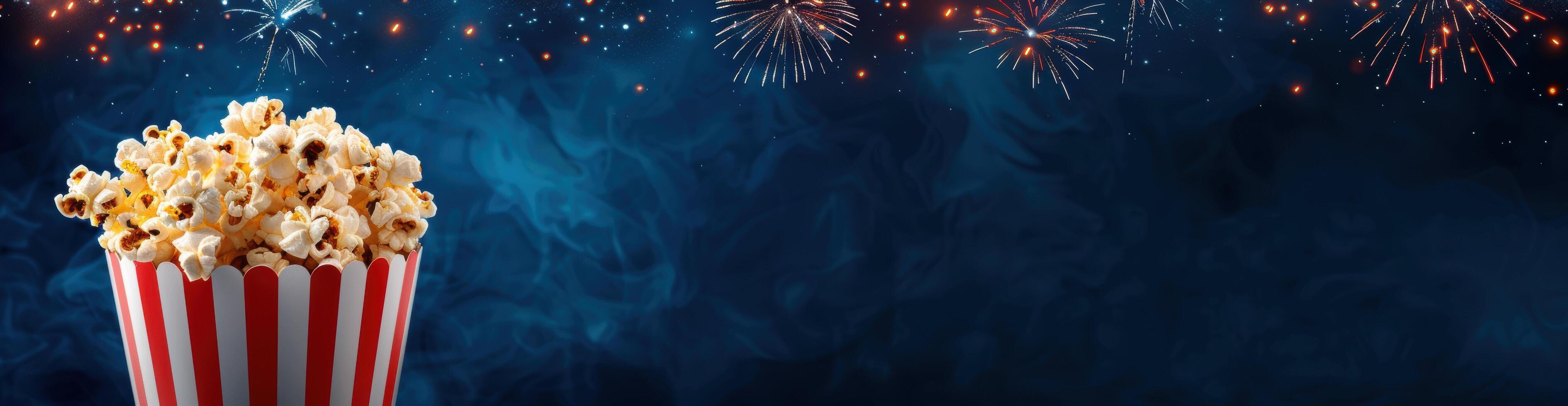 festive fireworks and popcorn background photo