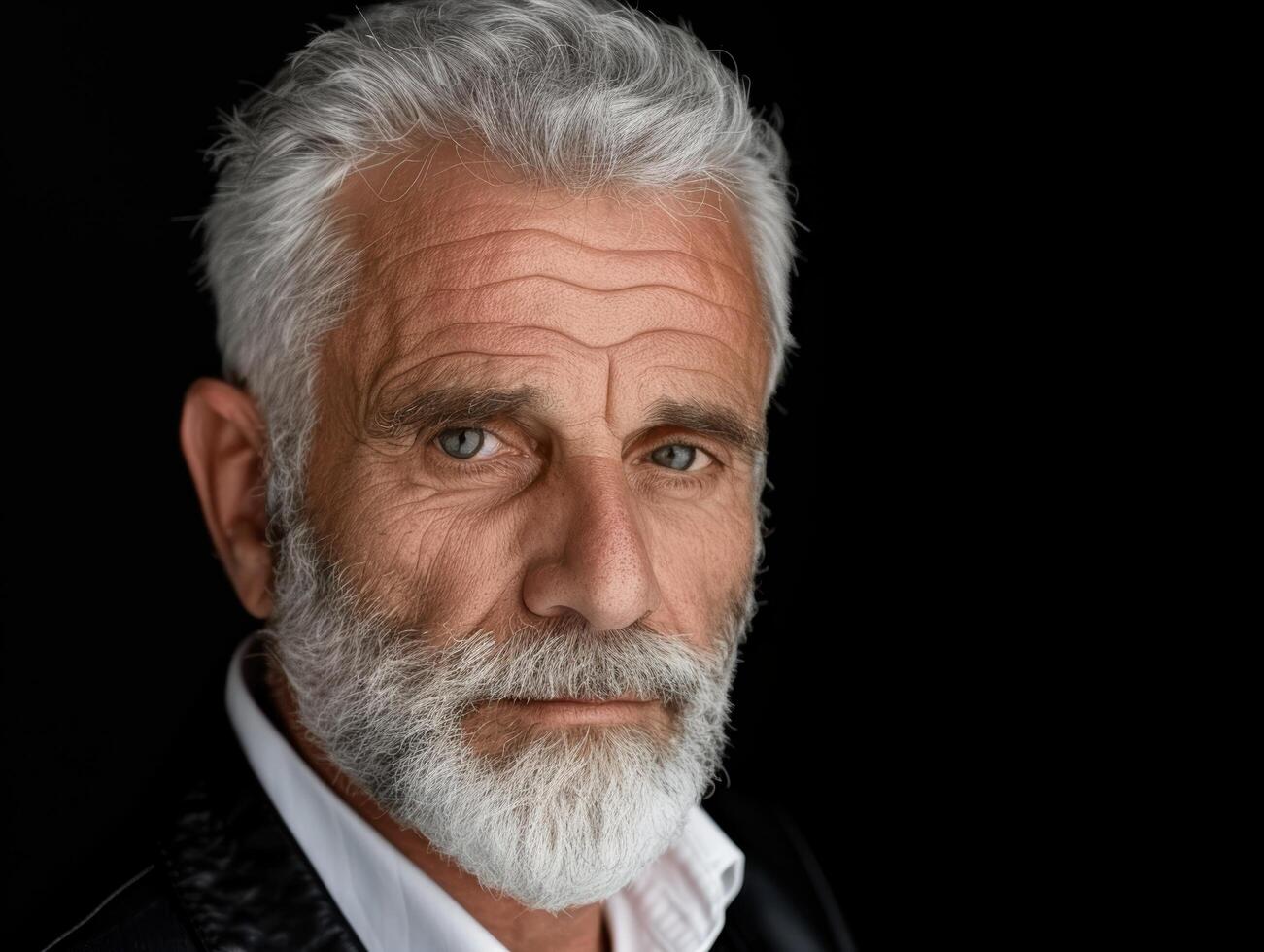 Thoughtful senior man with gray hair and beard photo