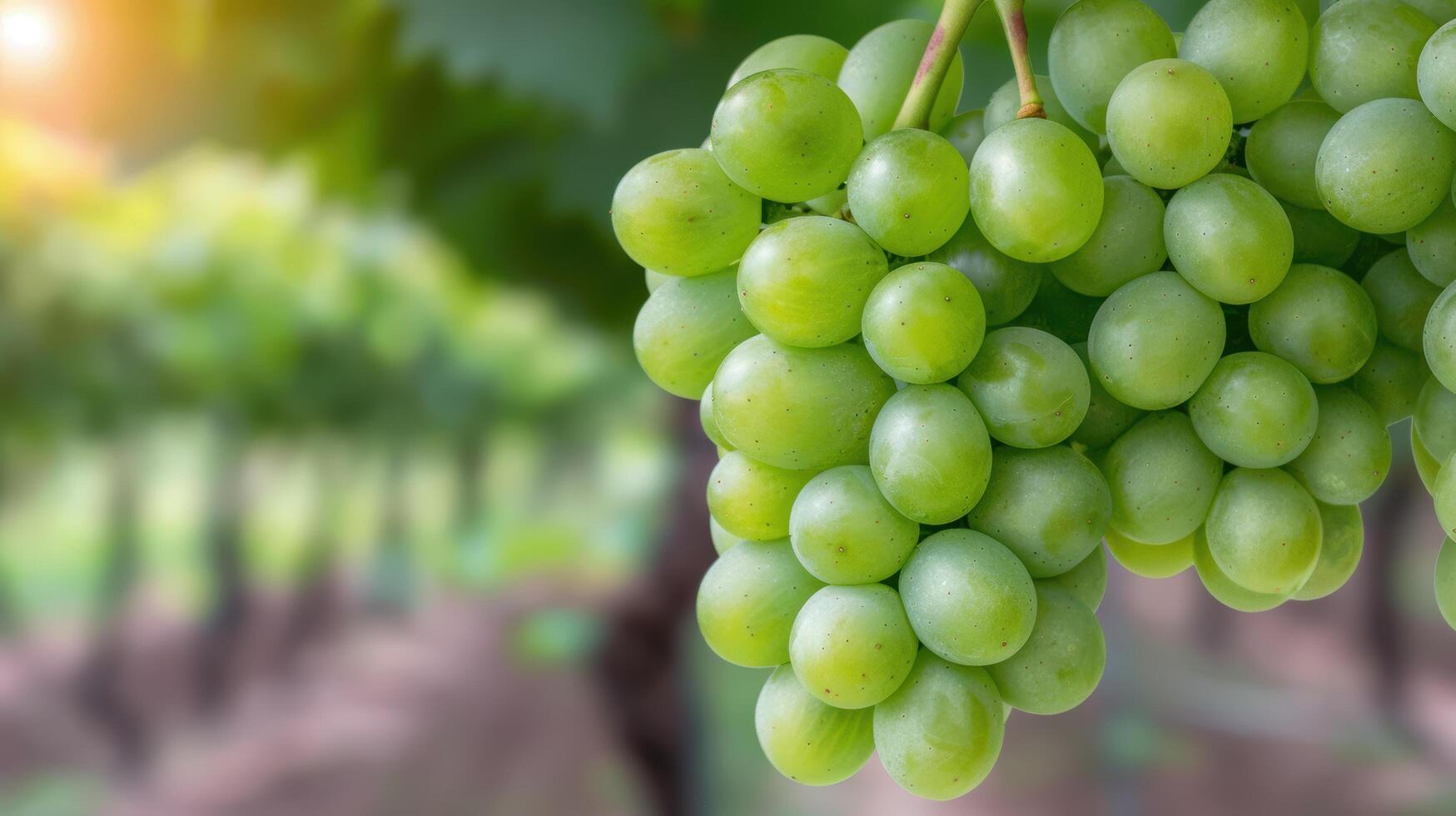 Close up of fresh green grapes on the vine photo