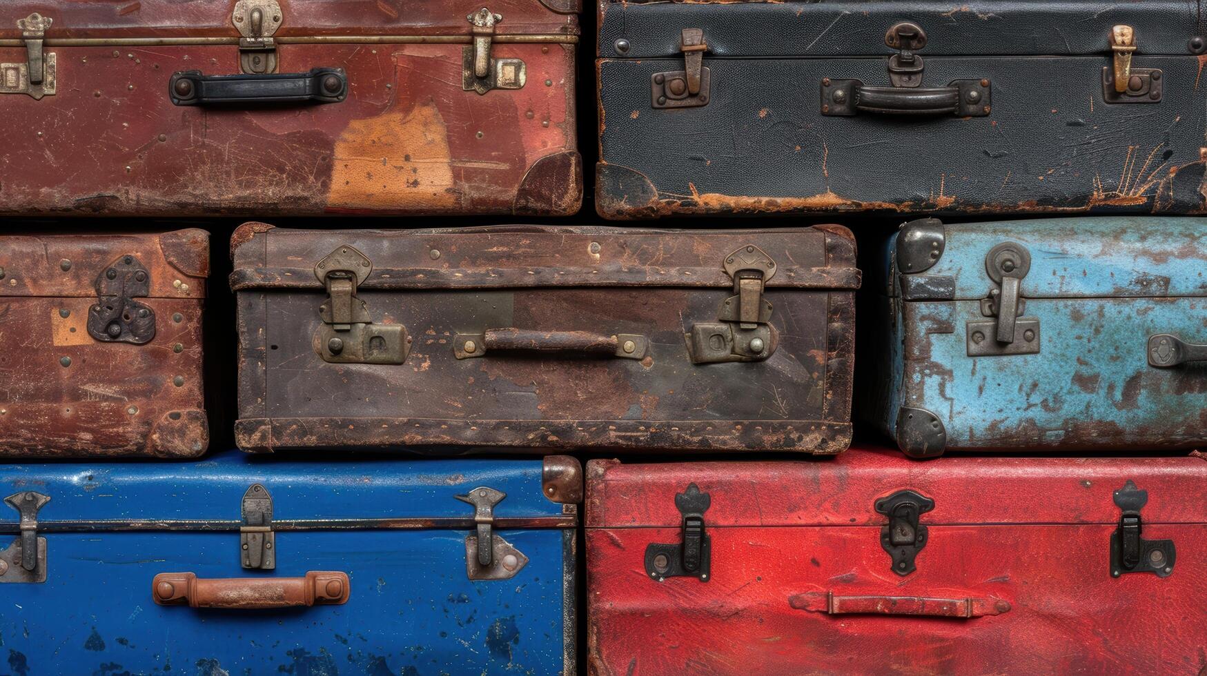 Vintage suitcases stacked in a pile photo