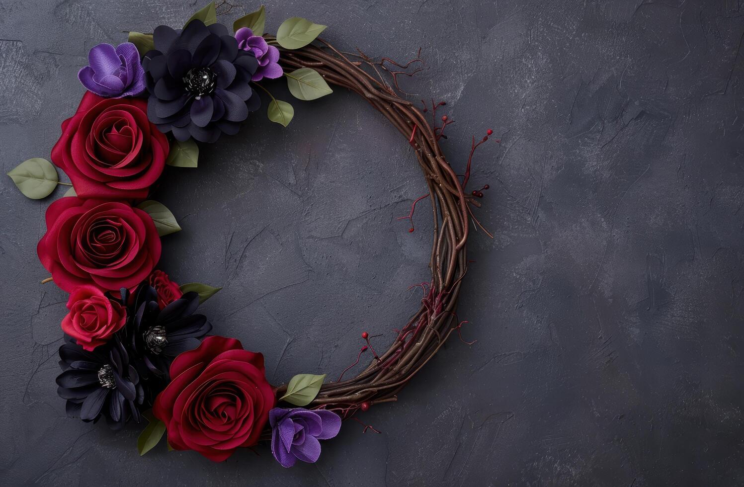 Decorative floral wreath on dark background photo