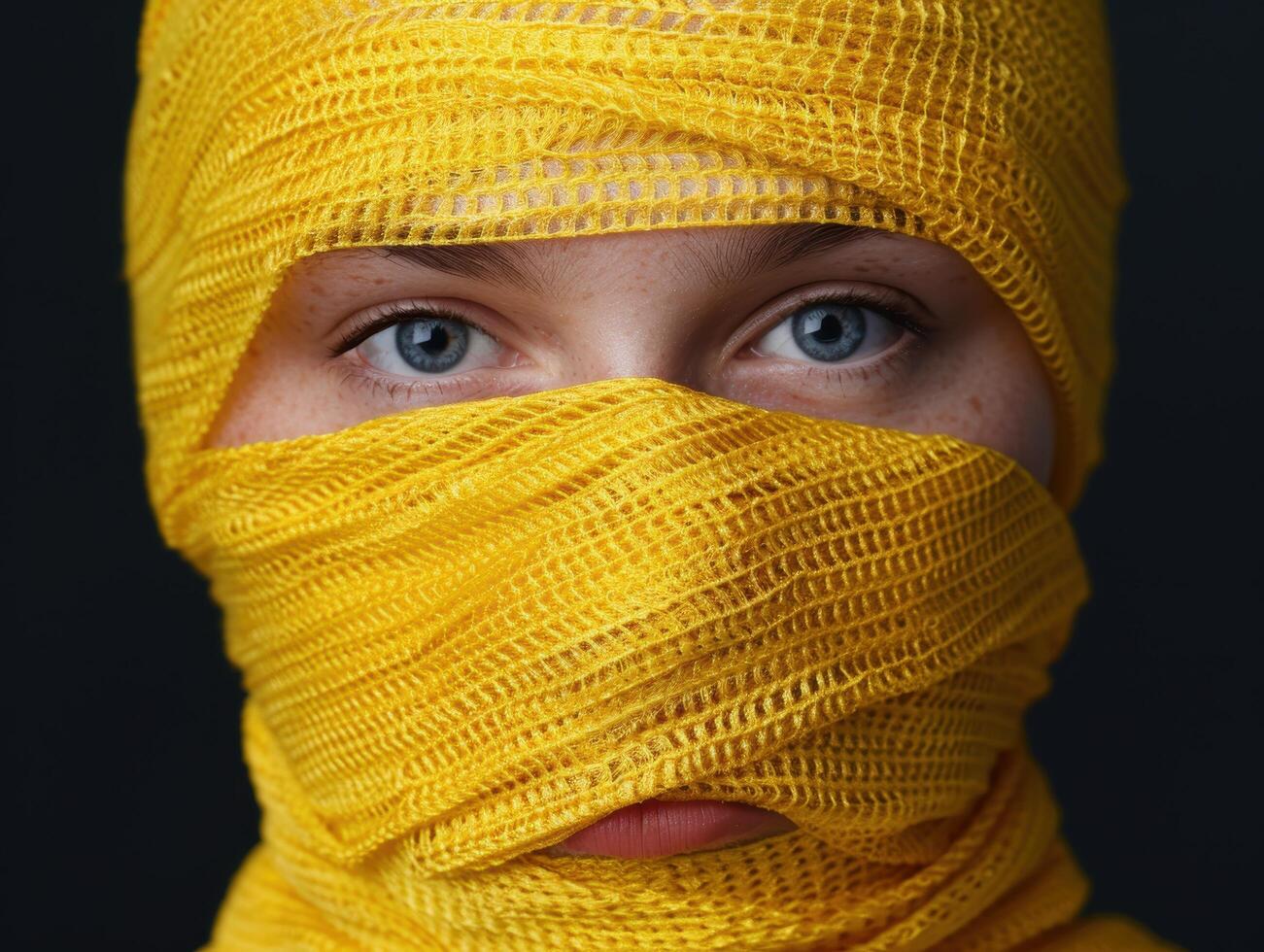 Mysterious eyes behind yellow veil photo