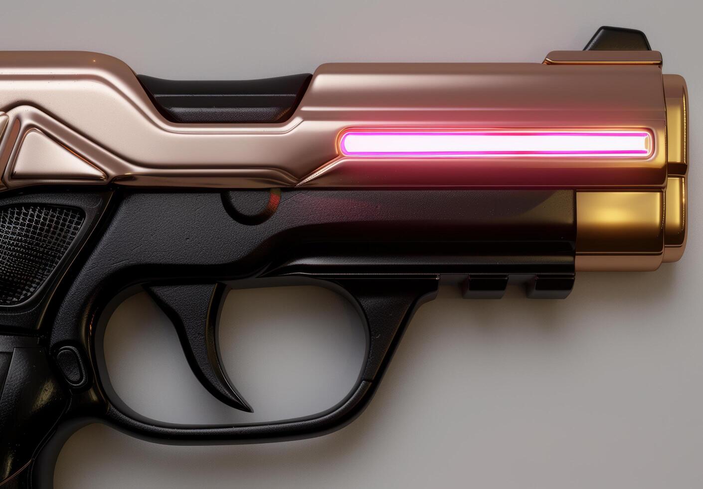 Futuristic pistol with glowing red lights photo