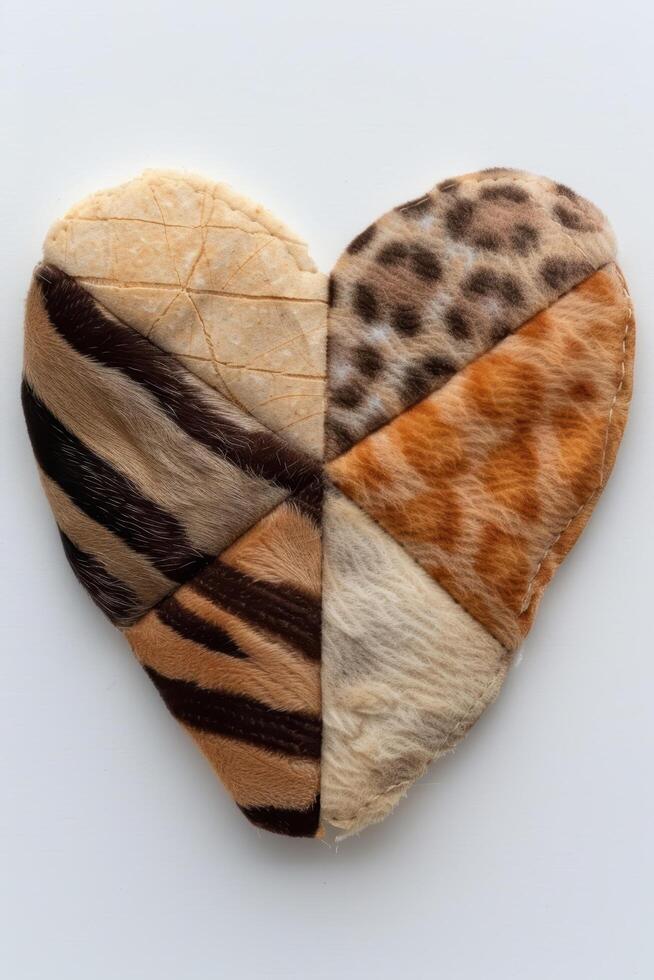 Patchwork heart shaped design made of various animal fur textures photo