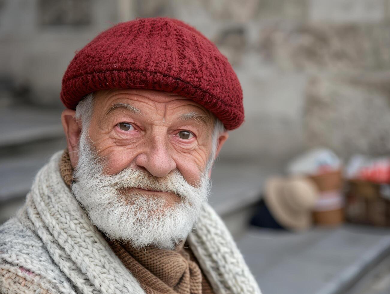 Portrait of an elderly man with a red cap and beard photo