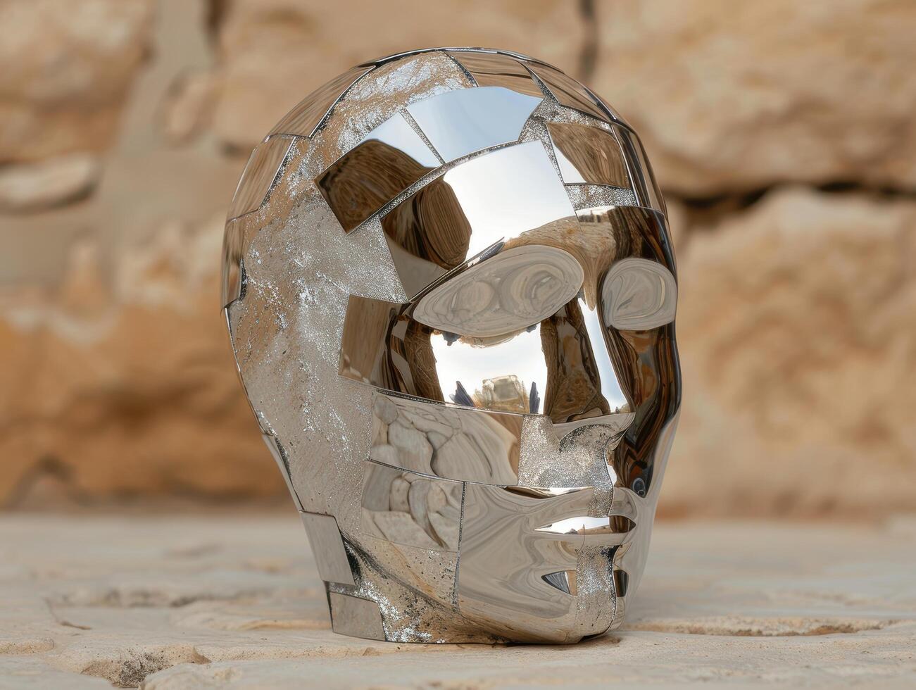 Mirrored abstract sculpture in desert setting photo