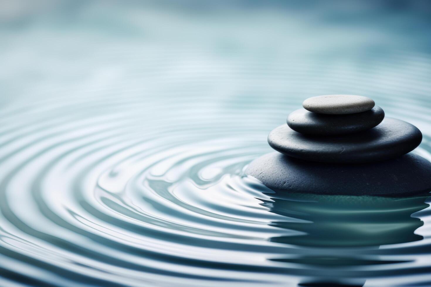 Peaceful zen garden with stacked stones in rippling water photo