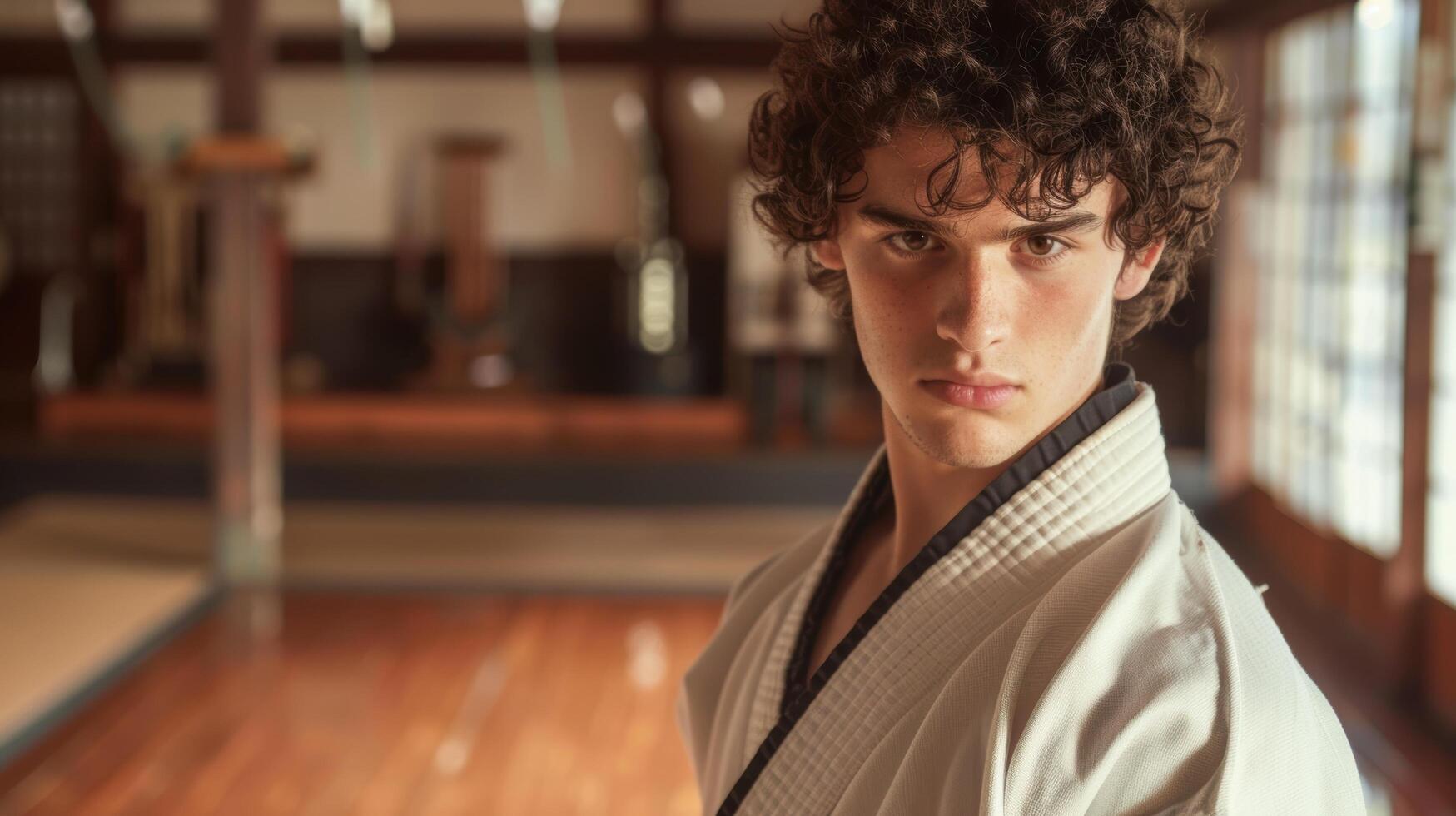 Serious young man in martial arts uniform photo