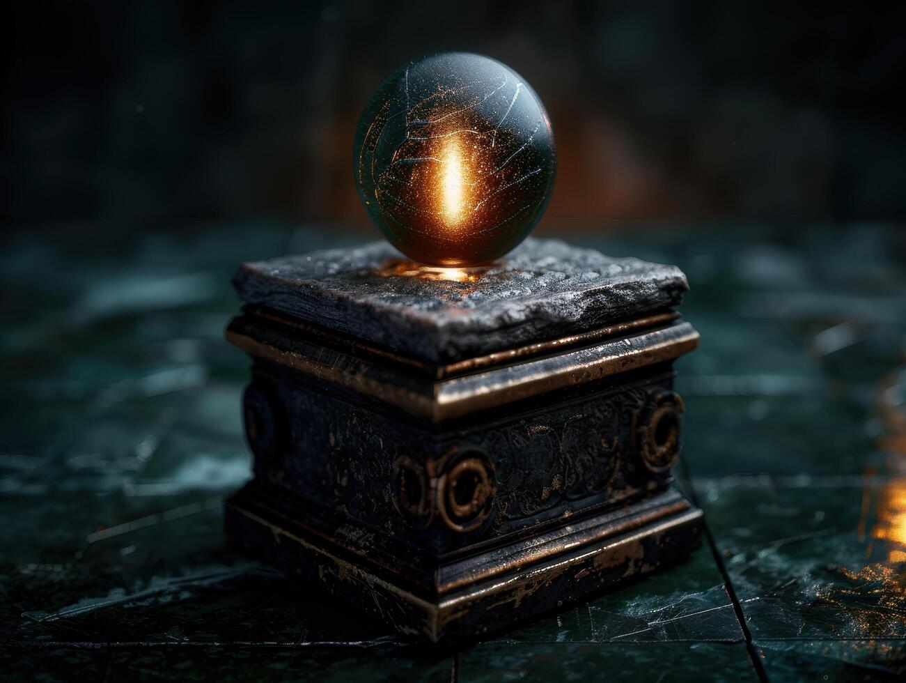 Mystical crystal ball on ornate pedestal photo