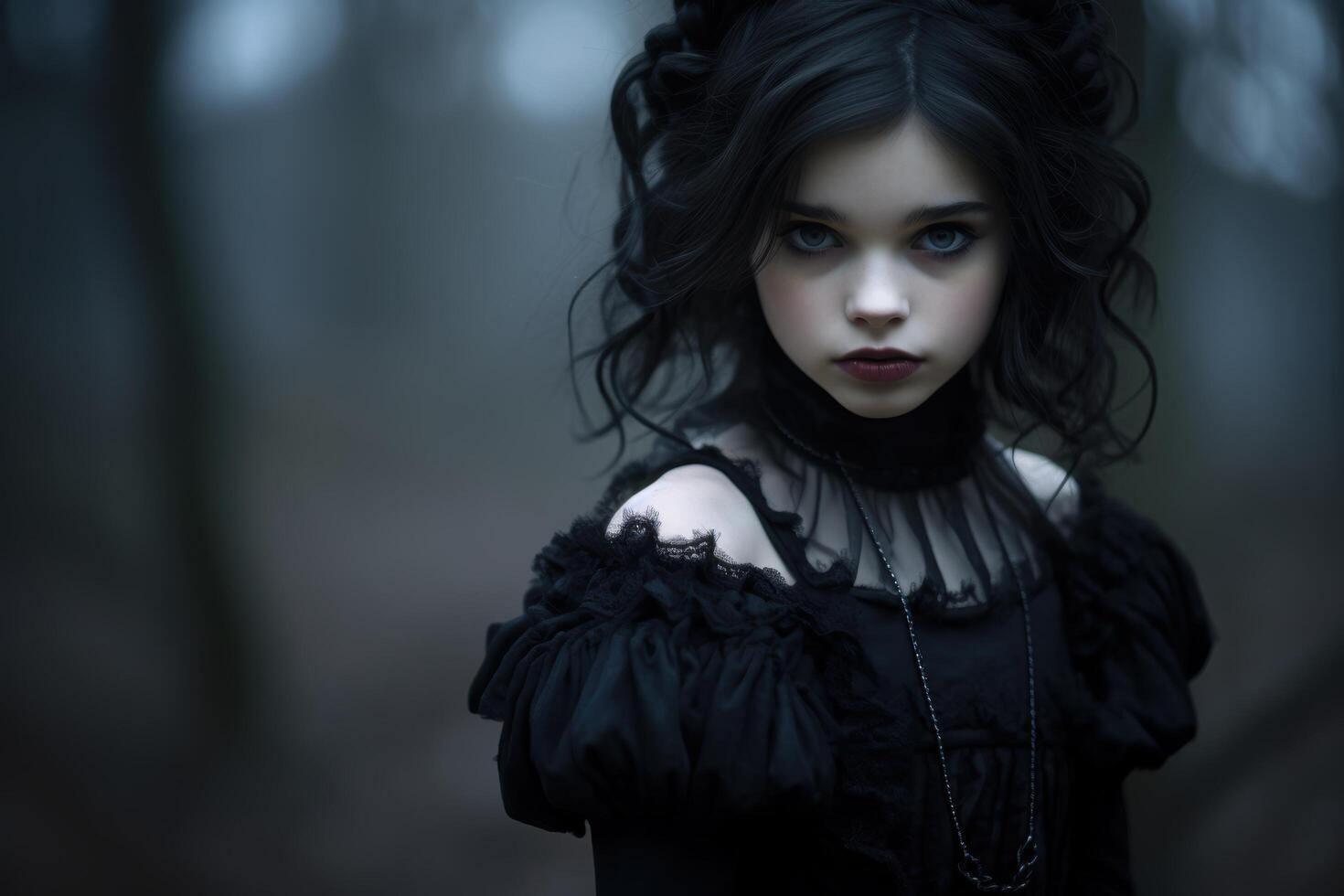 Mysterious woman in dark gothic fashion photo