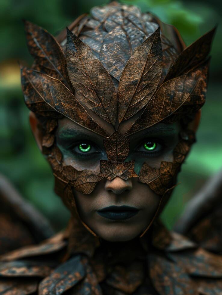 Mysterious forest creature with piercing green eyes photo
