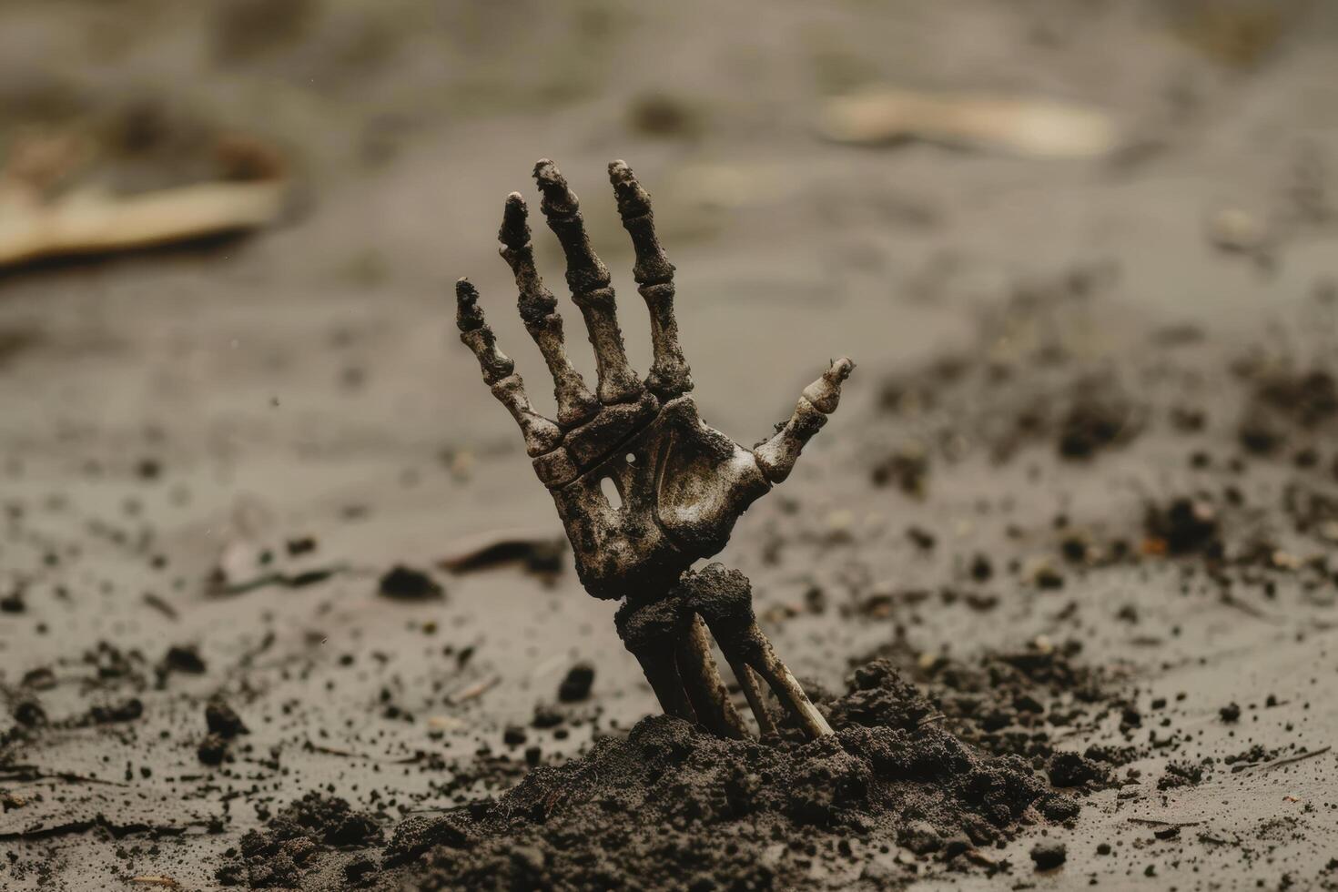 Mysterious hand emerging from the earth photo